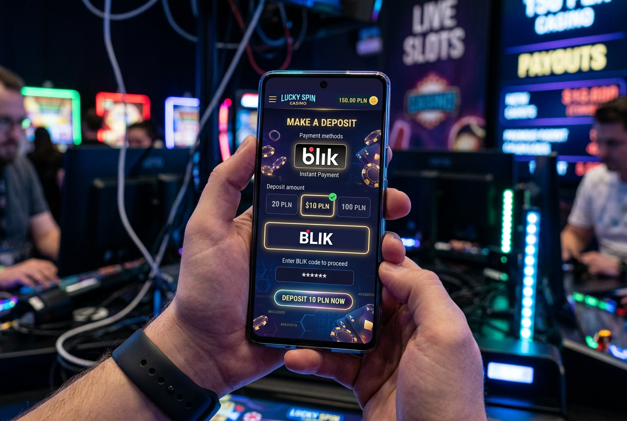 Smartfon z interfejsem płatności BLIK w kasynie online